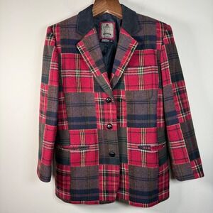 Vintage Ventara Mixed Pattern Leather Collar Wool Blend Blazer Medium